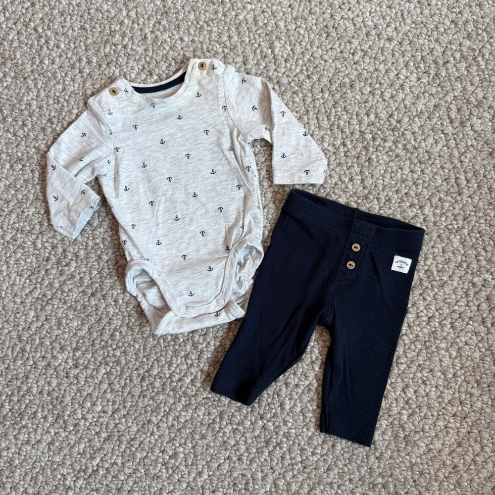 H&M Baby Boys Anchor Bodysuit and Ribbed Leggings‎ Set Blue Size Newborn